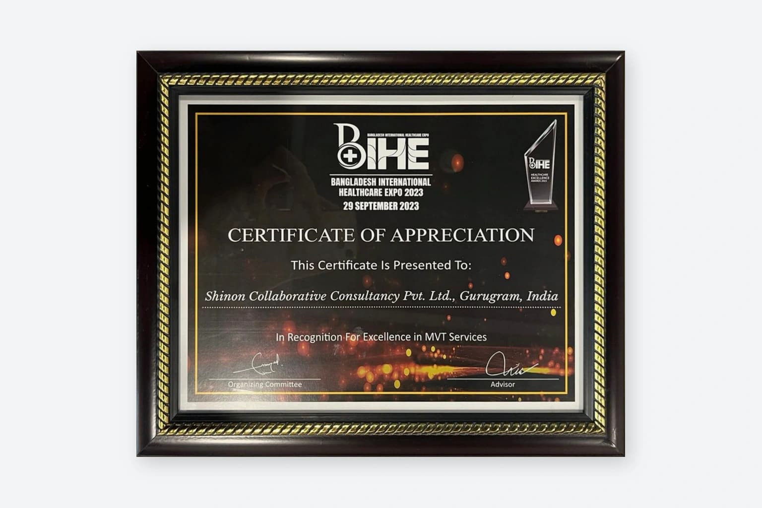 Bangladesh International Healthcare Expo 2023 Certificate of Appreciation