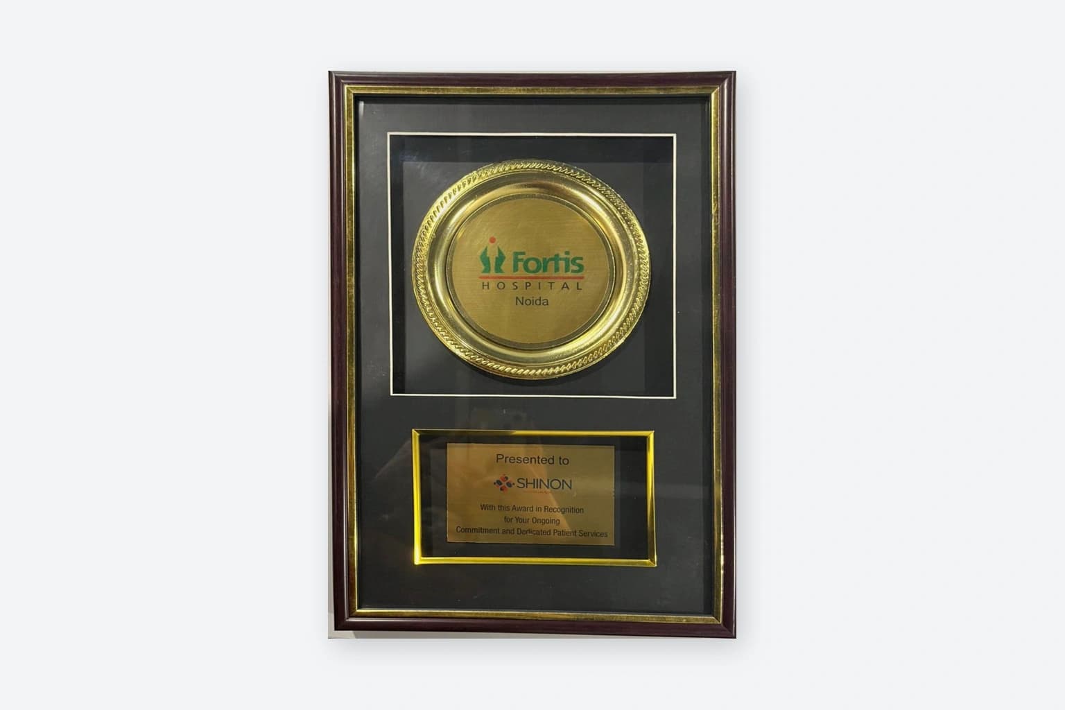 Fortis Noida award for ongoing commitment and dedicated patient services