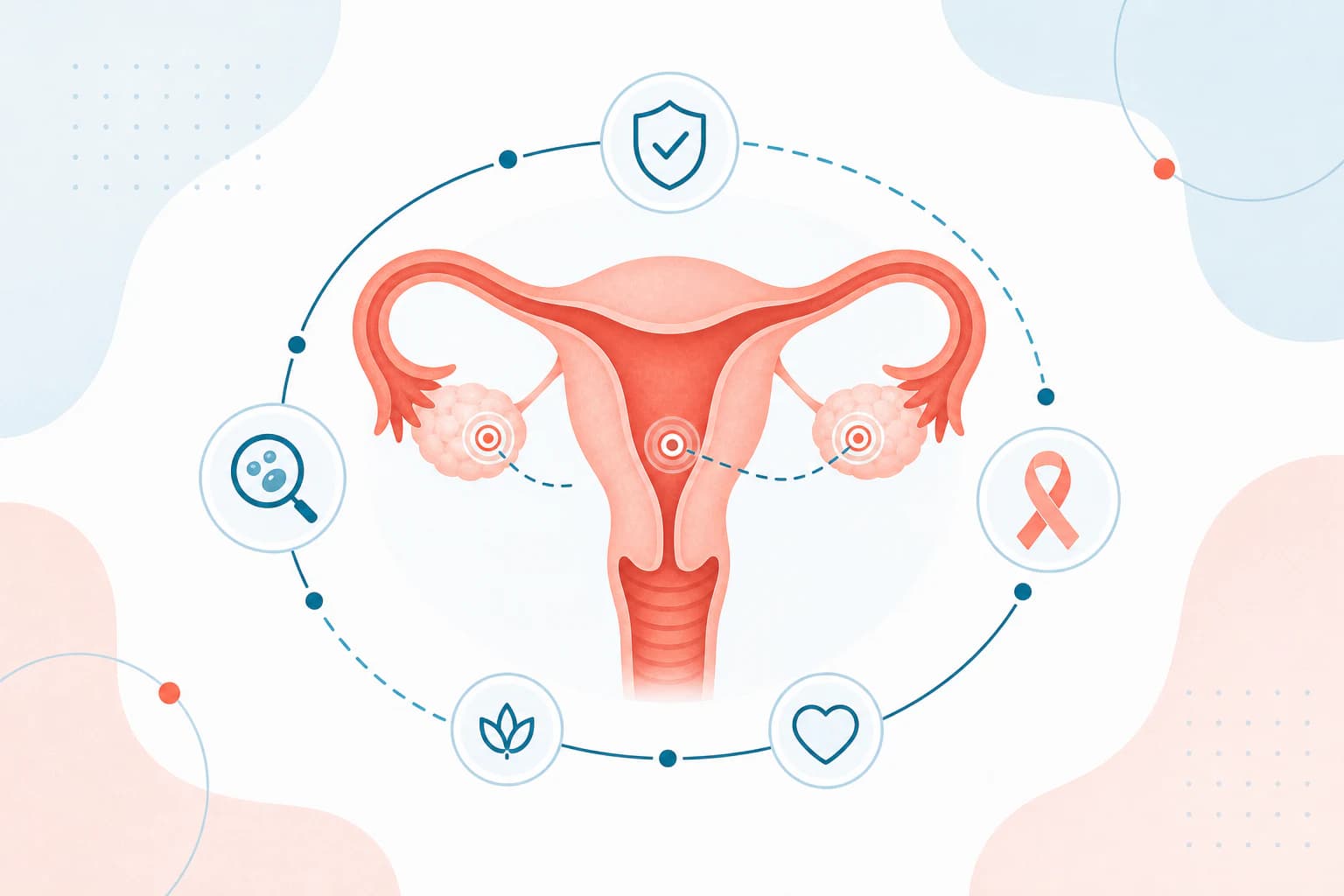 Uterus with a cancer awareness ribbon
