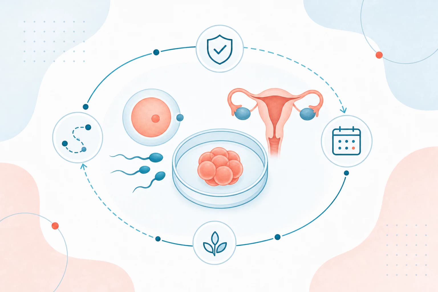 Ovum, sperm cell, and laboratory dish